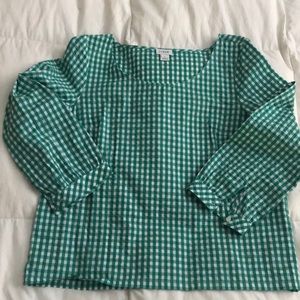 J Crew green white check top